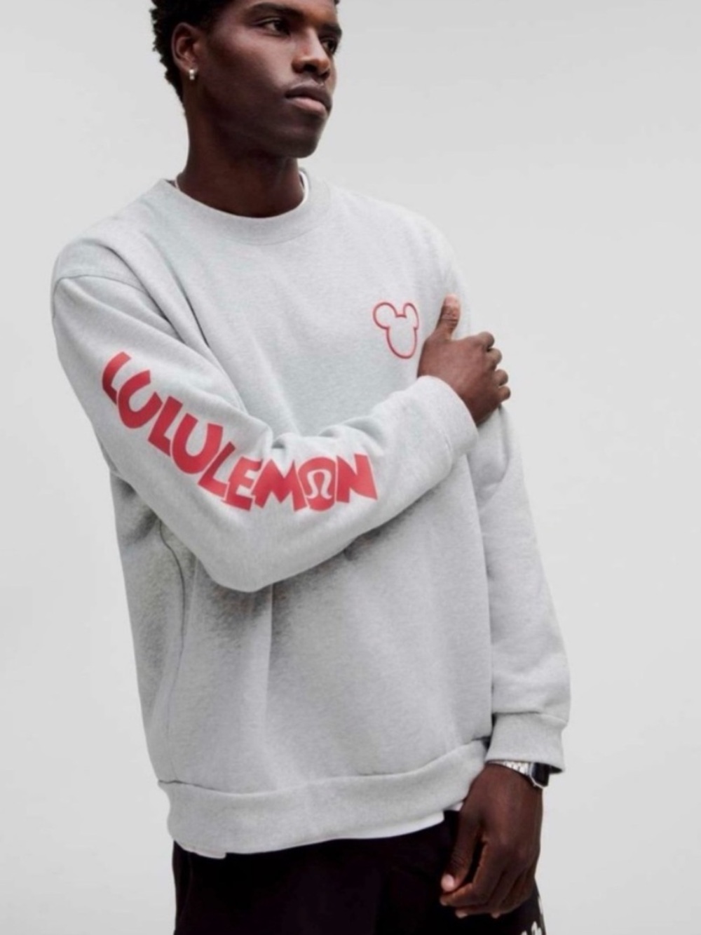 Lululemon X Disney Mickey Mouse Icon Steady State Crew Gray Pullover XXL
